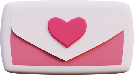 Envelope with a stamp in the shape of a heart. 3d render