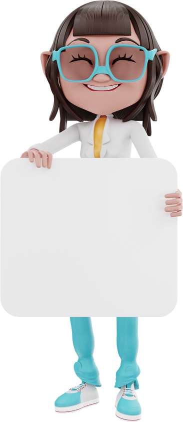 3D Character Holding Blank Board